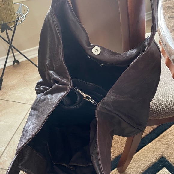 Large Banana Republic Leather shoulder bag with brown and gold sequins New - Picture 2 of 6